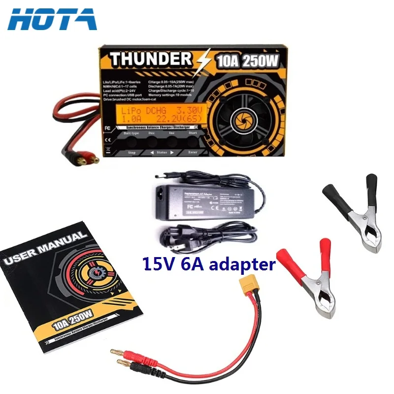 

HOTA Thunder 250W 10A DC Balance Charger Discharger with Adapter Tempreture Senor For LiPo NiCd PB Battery