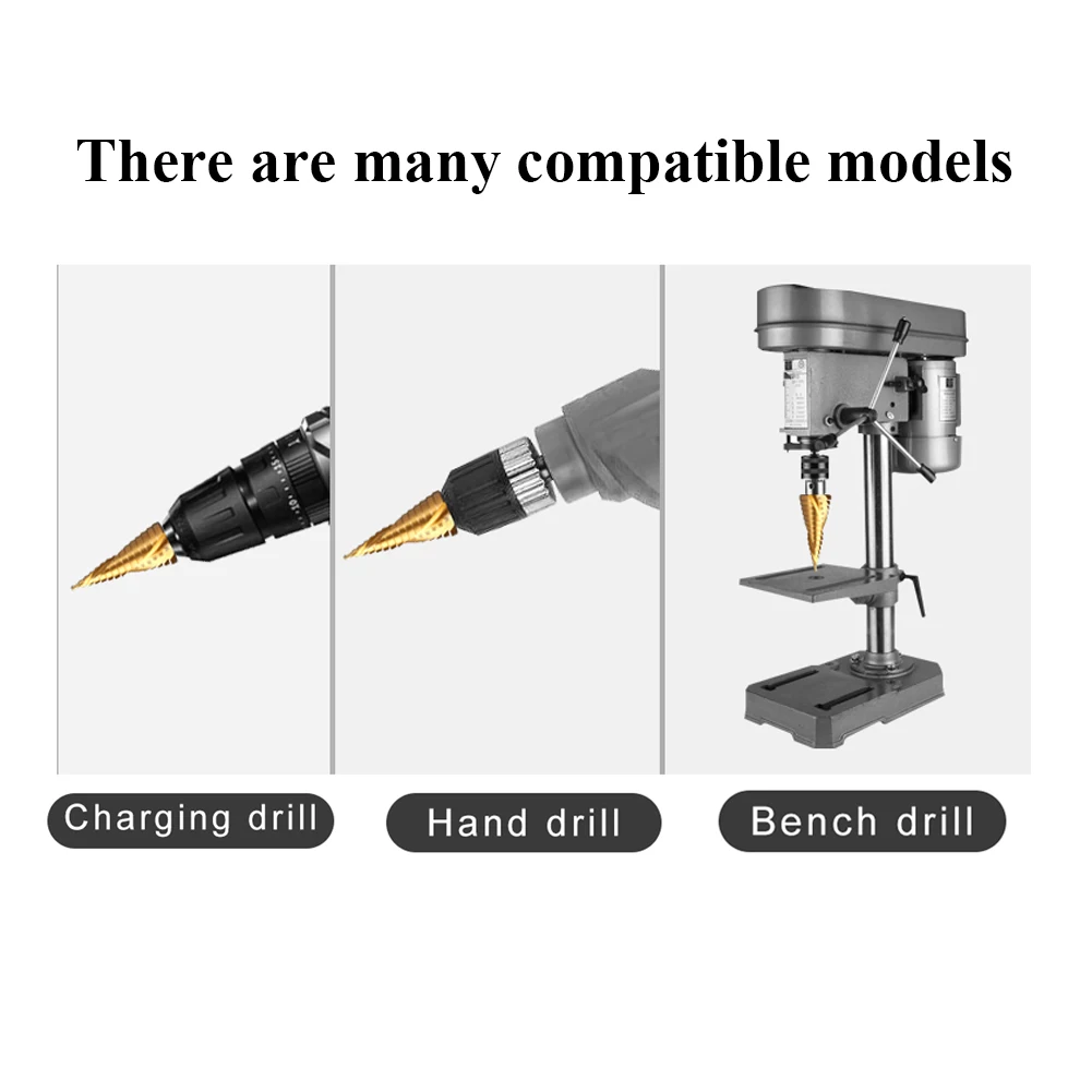 Набор ступенчатых сверл из быстрорежущей стали с титановым покрытием 3-12 мм/4-12