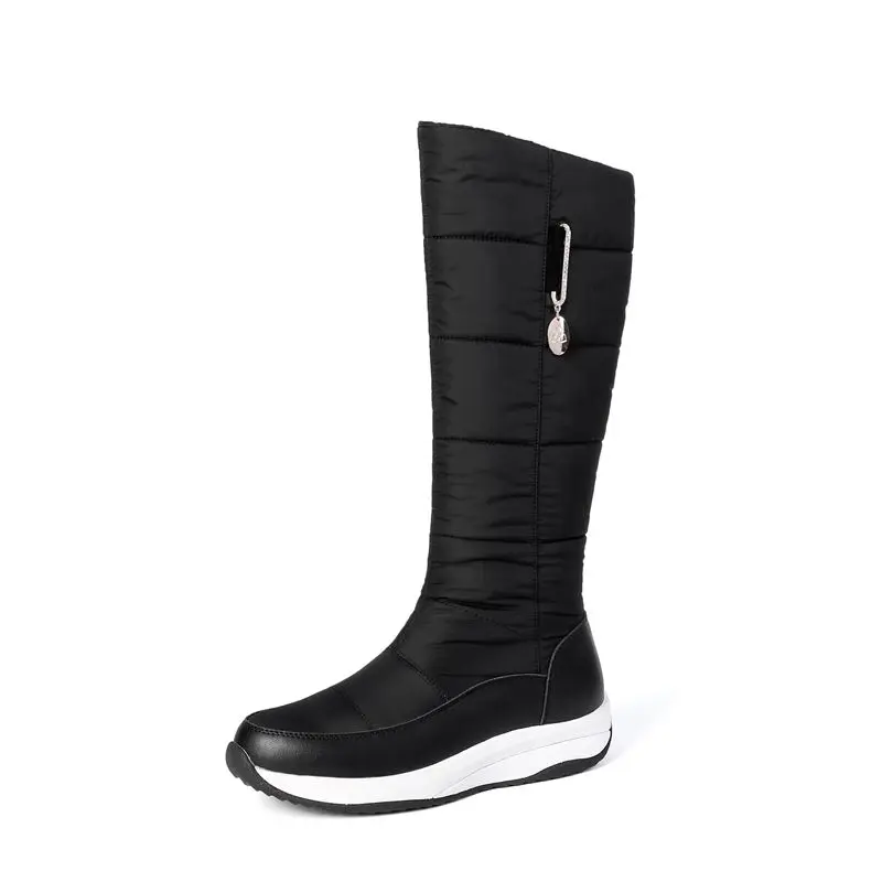Черный ASUMER/Большие размеры 35-44, сапоги из натуральной коровьей кожи высокого качества женские теплые зимние сапоги на меху женские зимние сапоги до колена - Цвет: Черный