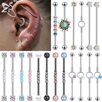zs 1pc 14g stainless steel heart industrial piercing crystal arrow barbell long earring 38mm ear tragus bar cartilge piercing