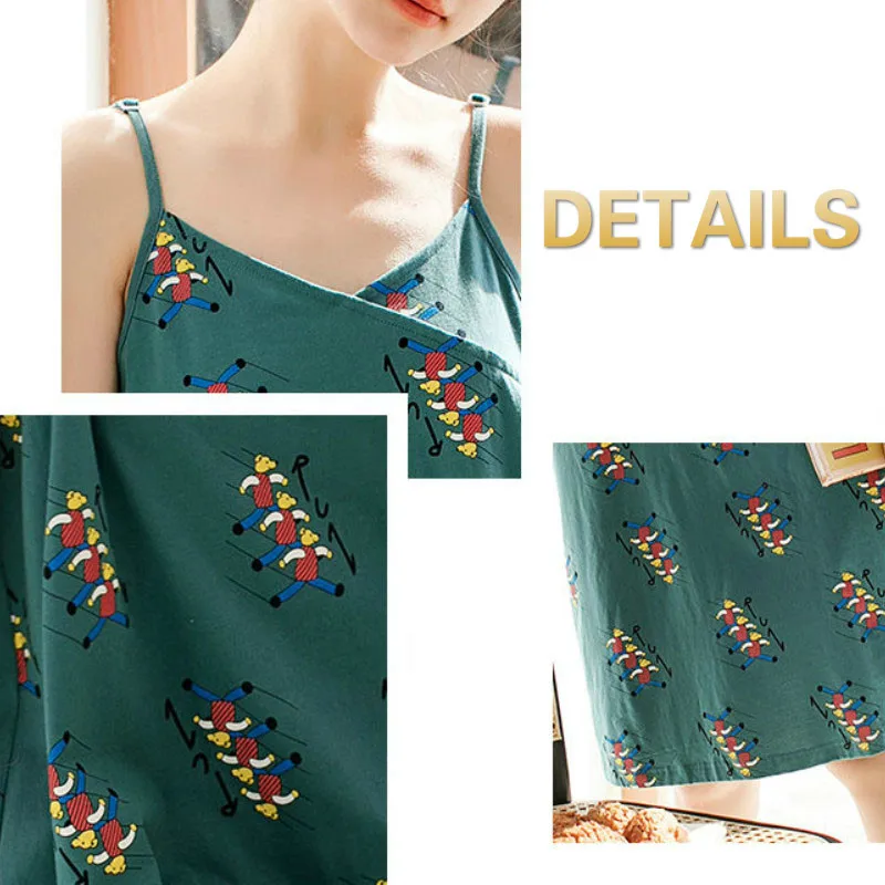 

Women Nightgown Plus Size 3XL Summer Spaghetti Strap Thin Sleepshirts Female Sweet Sexy Sleeveless Breathable Cotton Homewear