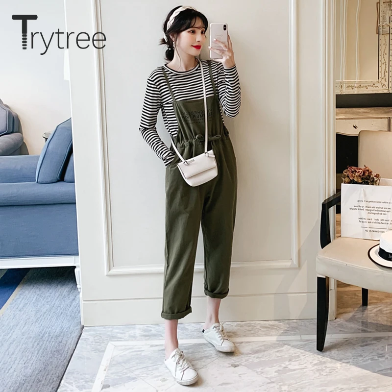 Trytree/2019 осенний женский костюм из двух предметов повседневные топы в полоску с