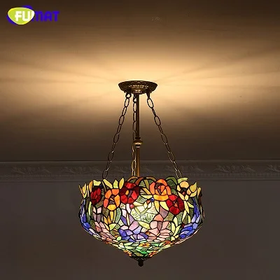 FUMAT витражная Подвесная лампа Tiffanylamp, цветная стеклянная художественная Подвесная лампа для гостиной, столовой, подвесной светильник, светильники - Цвет корпуса: Style B