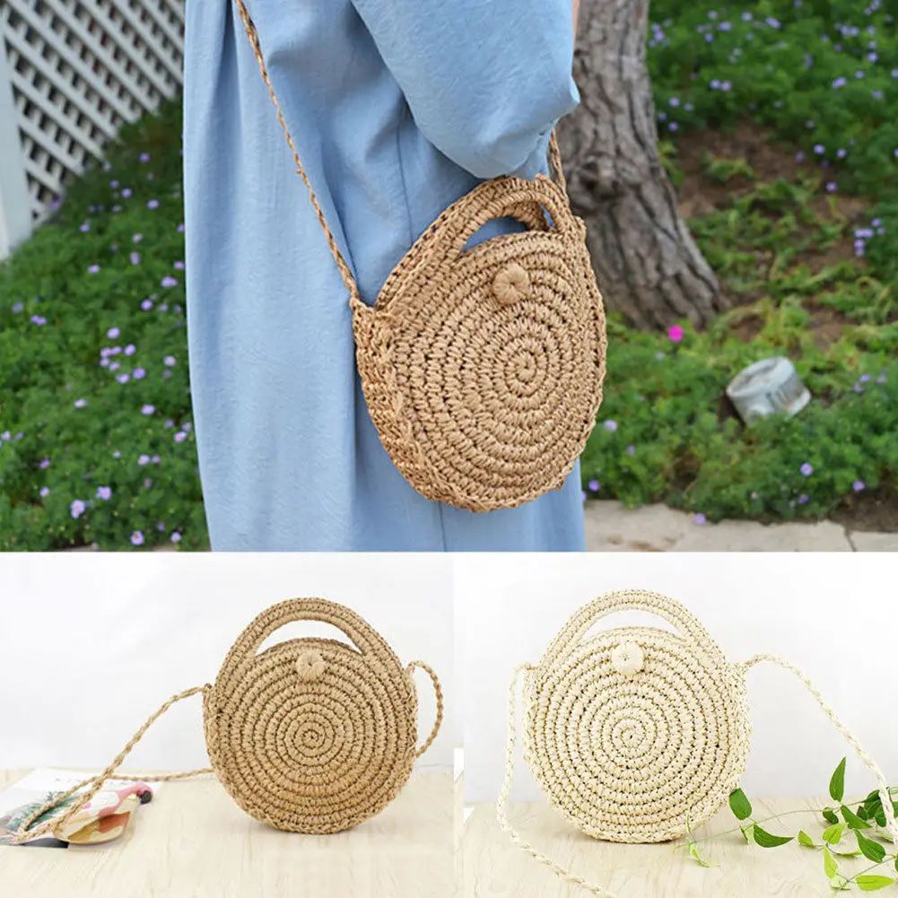 Женская сумка через плечо круглая соломенная из ротанга бамбука для отдыха 2019 |