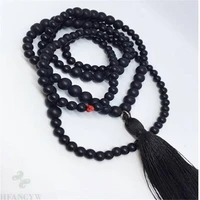 8mm frosted black onyx gemstone 108 beads mala necklace fancy chakas reiki buddhism lucky natural healing gemstone monk pray