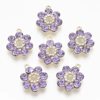 5 pcs flower alloy pendants glass rhinestone gold mini charms for diy earrings necklaces key chains jewelry making accessories