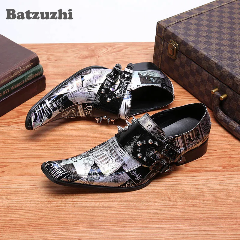 Туфли Batzuzhi мужские в стиле панк Кожаные классические туфли ретро с заклепками