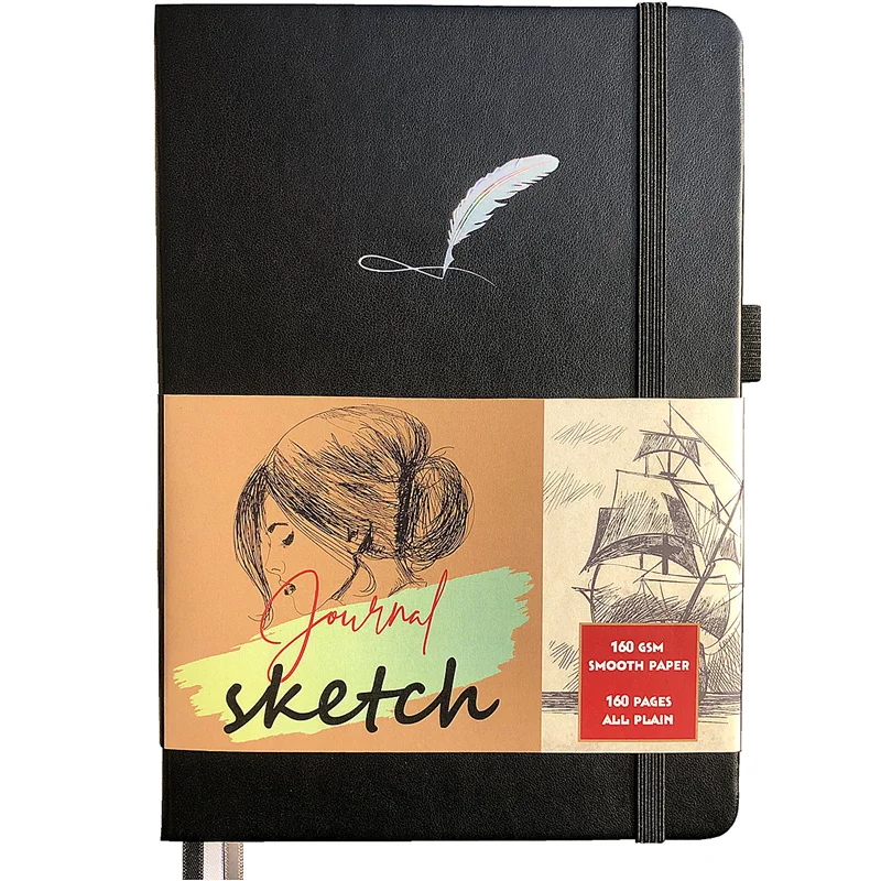 BLACK Черный Блокнот из искусственной кожи в твердом переплете Bullet Journal Sketchbook 160 г/м2 - Цвет: BLACK