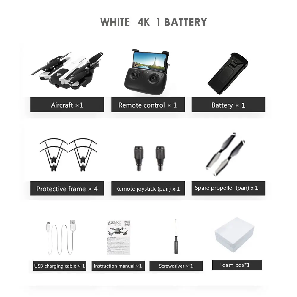 white 4k 1B with box SG900 drone 4k quadcopter drone HD camera drone gps racing Wifi fpv dron Quadrocopter foldable dron Follow Me bag gift - Цвет: white 4k 1B with box