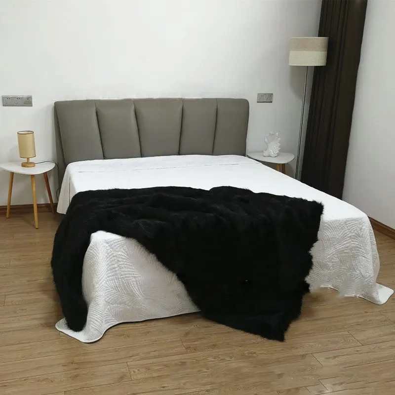 安い フェイクファーブランケットソファホームアクリルフェイクキツネの毛皮セット毛布工場カスタマイズされたスポット