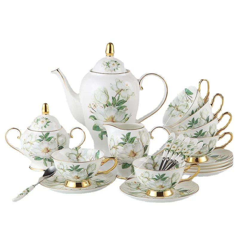 Bone China Camellia Coffee Set British Porcelain Tea Ceramic Pot Creamer Sugar Bowl Teatime Teapot Cup Mug Coffeeware | Дом и сад