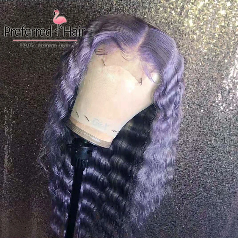 Gray purple Предпочтительный парик волны воды бразильские прозрачные парики шнурка remy волосы предварительно сорвал кружева фронта человеческих волос парики для черных женщин - Цвет: Gray purple