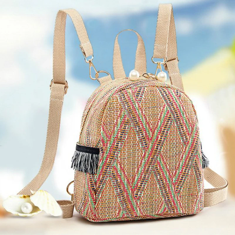 Маленький женский рюкзак модный плетеный соломенный летние рюкзаки для девочек