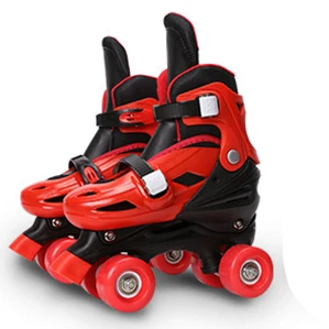 Red M EUR33-35 Милые дети Дети Девочка розовый двойной линии Quad параллельные фигурные коньки обувь PU 4 колеса противоударный с тормозом стабильная - Цвет: Red M EUR33-35
