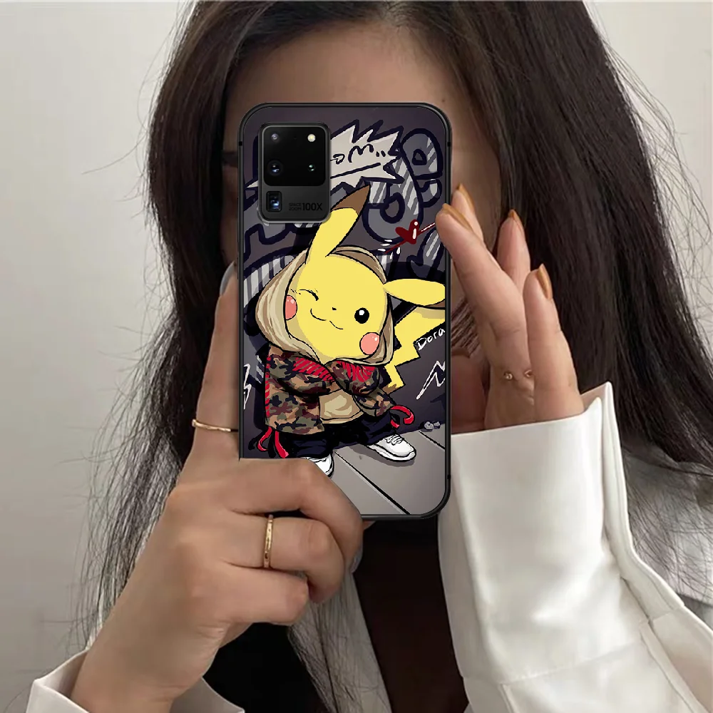 

Cute Cartoon P-Pikachu Phone Case For Samsung Galaxy S 7 21 Note 8 9 10 20 E FE Ultra Plus black Coque Tpu Etui Fashion Bumper