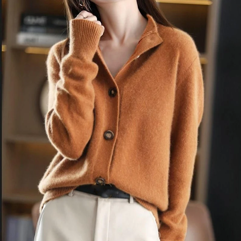 

Lucyever Vintage Knitted Sweater for Women Comfort Soft Single-breasted Knit Cardigans Tops Autumn Winter Elegant Warm Sweaters