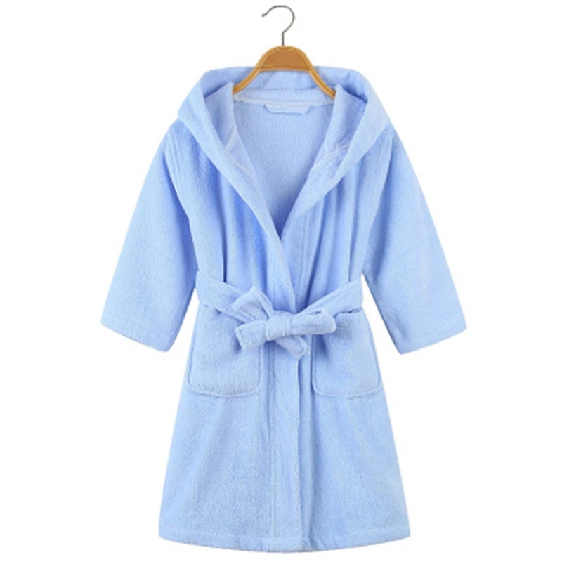 Халат детский однотонный халат из 100% хлопка плюшевый банный с капюшоном
