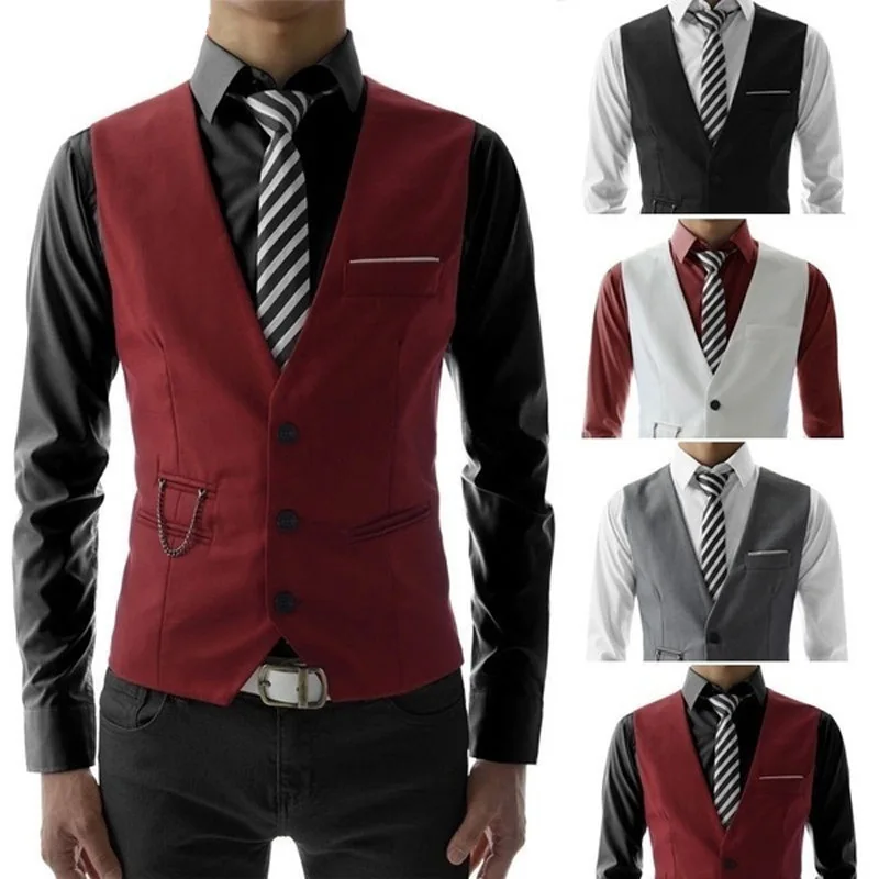 Новое прибытие платье жилеты для мужчин Slim Fit Мужская жилетка, костюм жилет Повседневная Формальная деловая куртка без рукавов