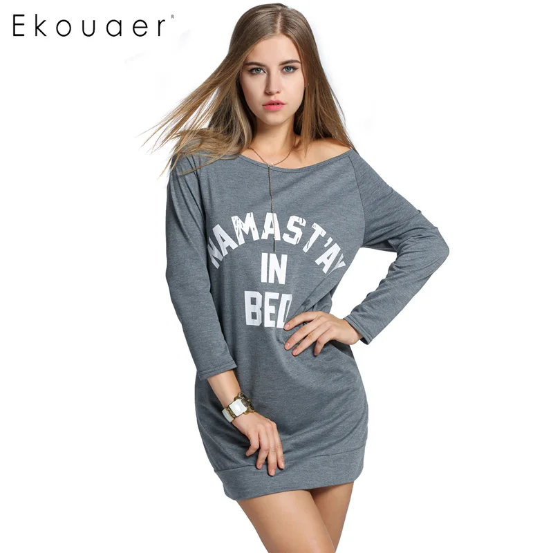 Ekouaer Женские повседневные топы Длинные футболки с вырезом лодочкой реглан