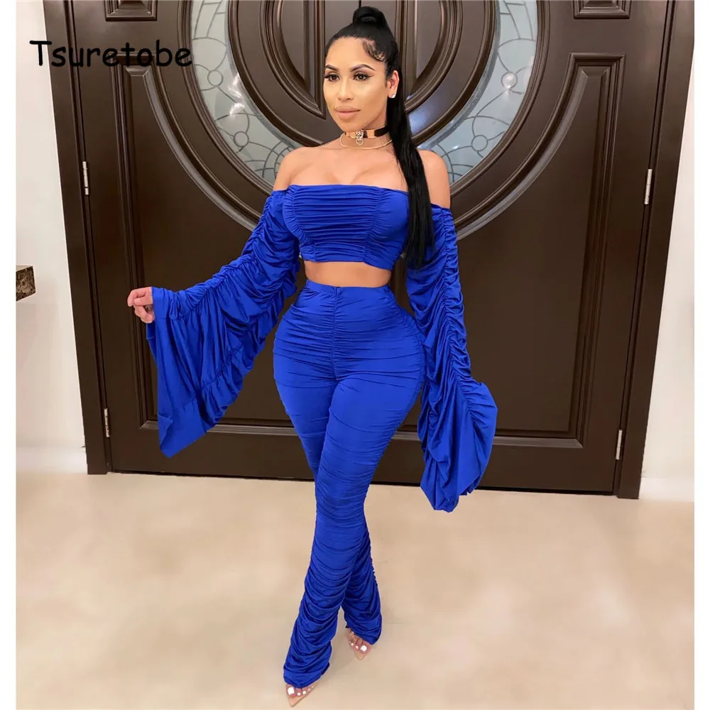 

Женский комплект из двух предметов Tsuretobe, однотонный укороченный топ с воротником-лодочкой и длинными рукавами и узкие брюки-карандаш с выс...