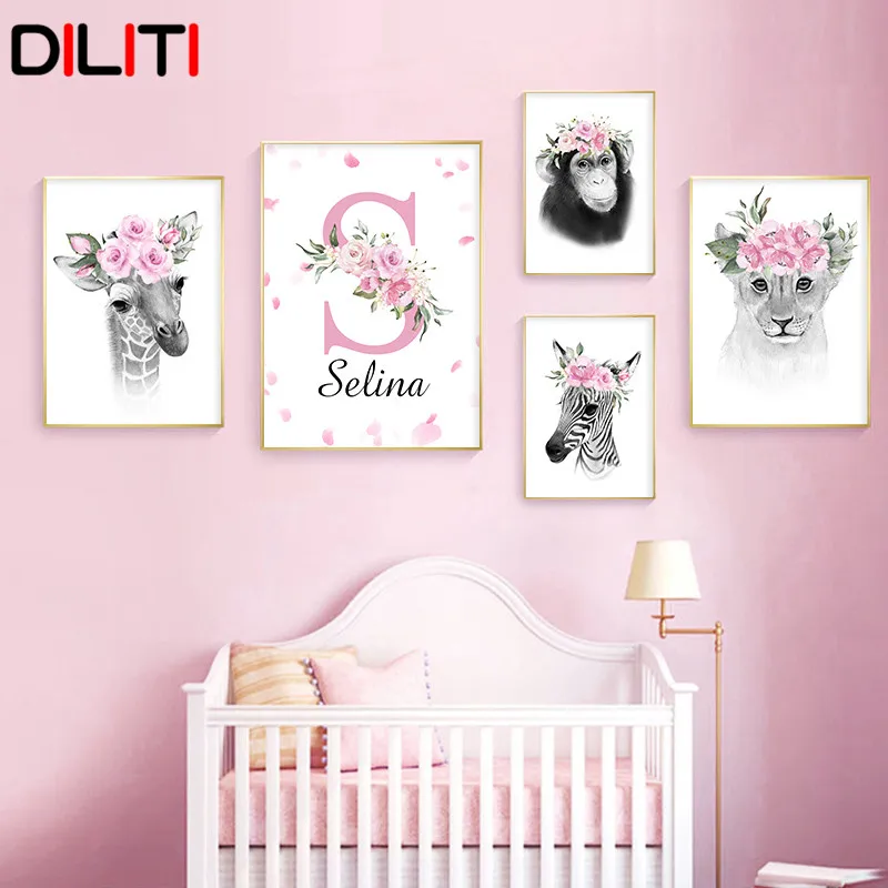 Картина на холсте для детской комнаты настенное украшение с животными розовыми