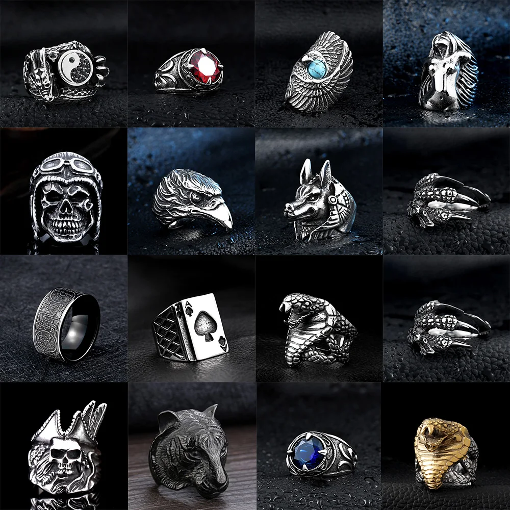 

Stainless Steel Animal Men Rings Eagle Tiger Snake Gothic Punk Red CZ Vintage Hiphop Motorcycle Ring Rock Biker Jewelry For Boy
