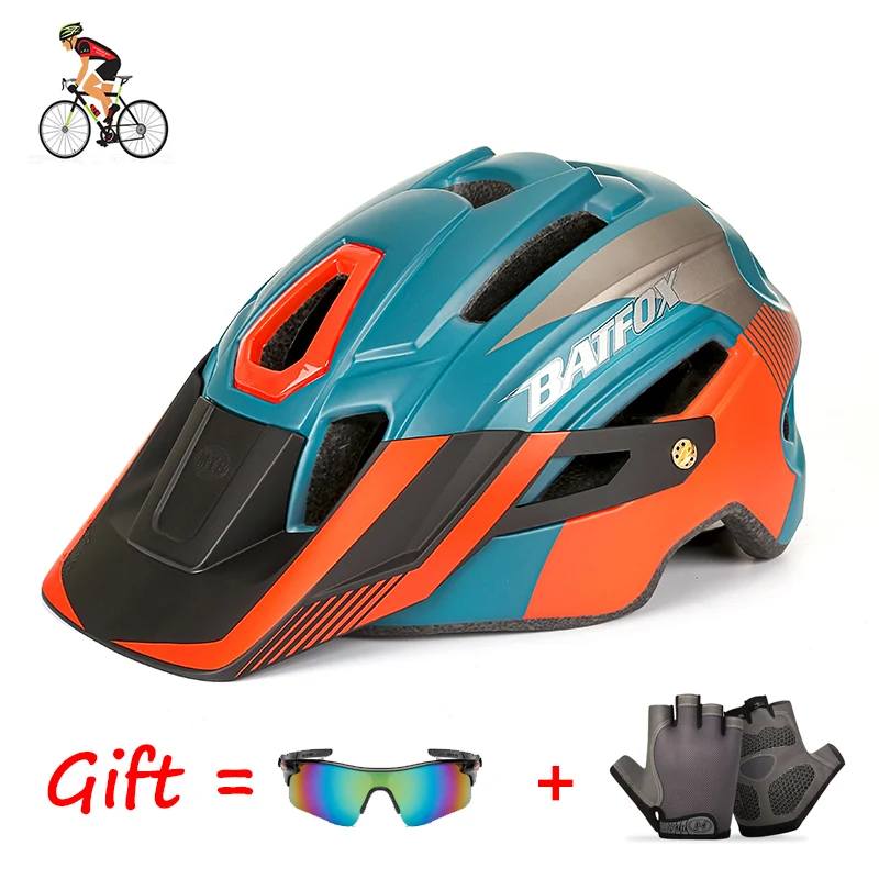 

Шлем BATFOX мужской дорожный с солнцезащитными очками, дышащая Защитная Кепка для горного велосипеда, ссветильник кие шлемы для верховой езды