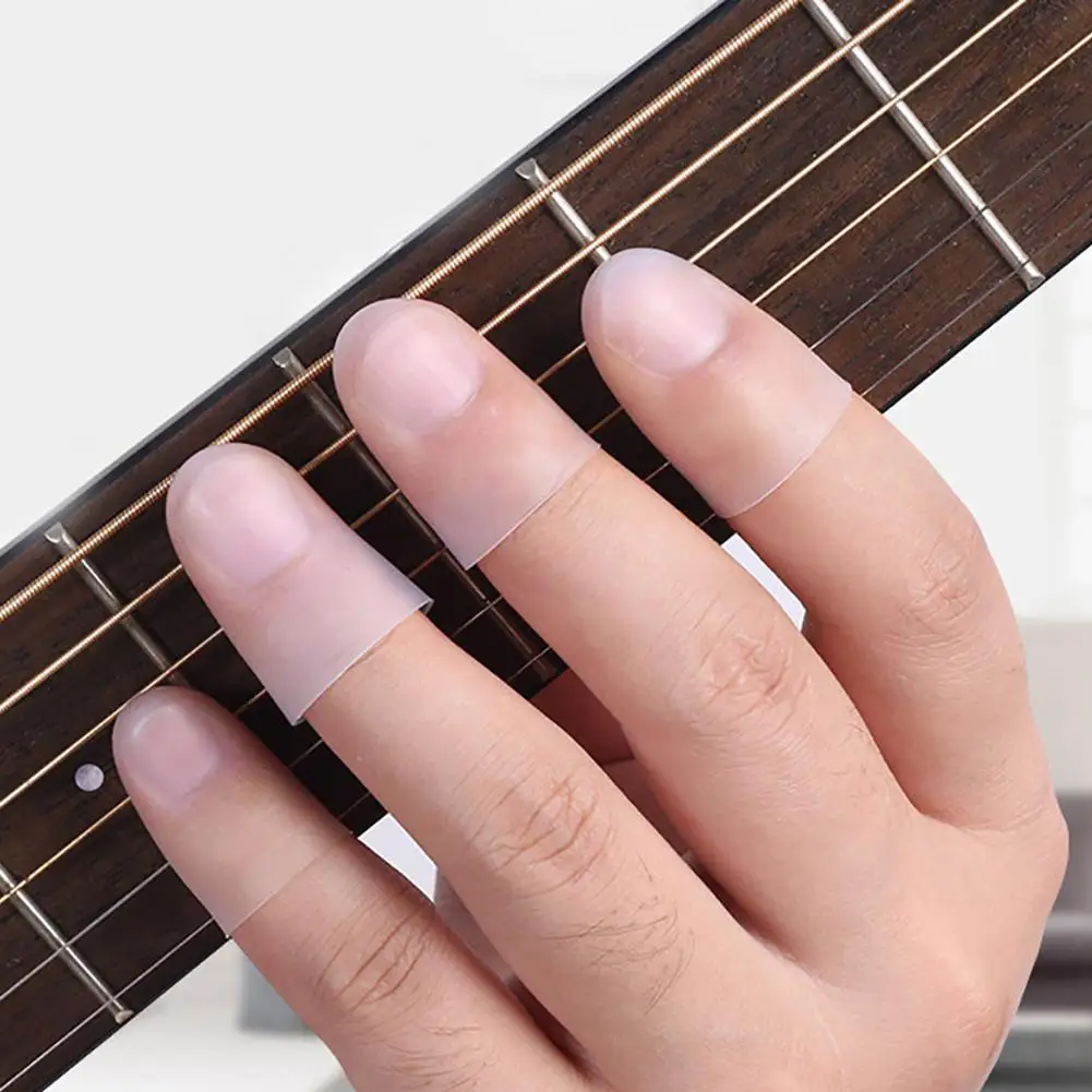 4 stücke ultra dünne gitarre fingertip protektoren silikon finger guards gitarre finger abdeckung für ukulele elektrische gitarre 4 gr