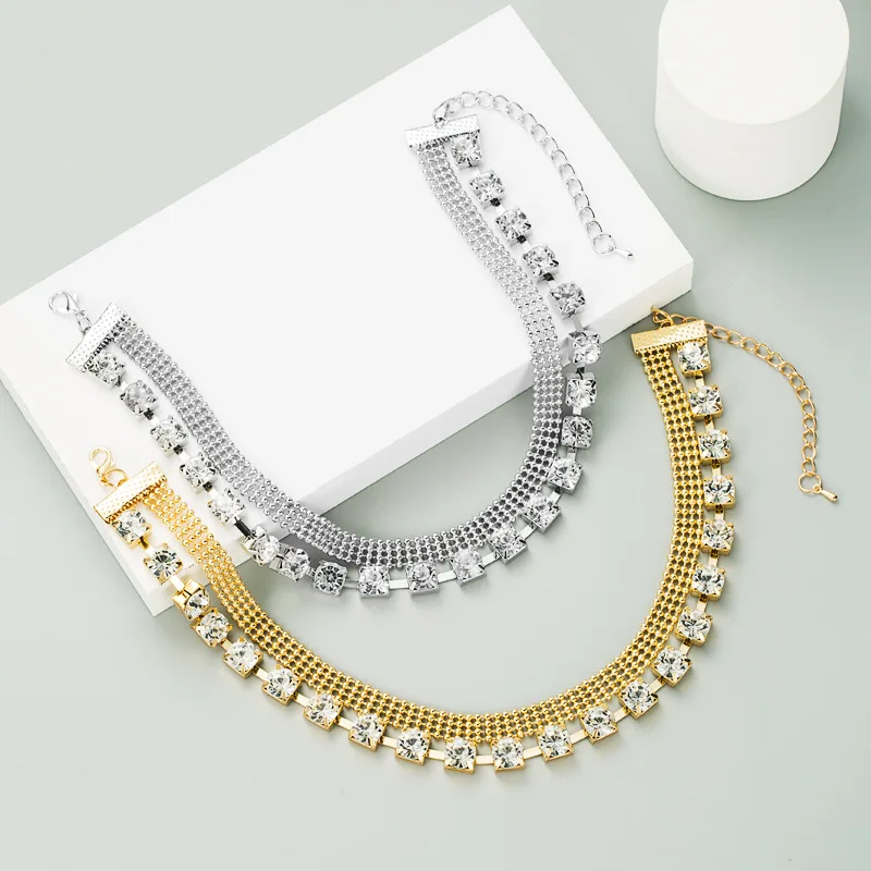 Модные короткие золото Цвет слоя кристаллами цепочка колье чокер CZ современный