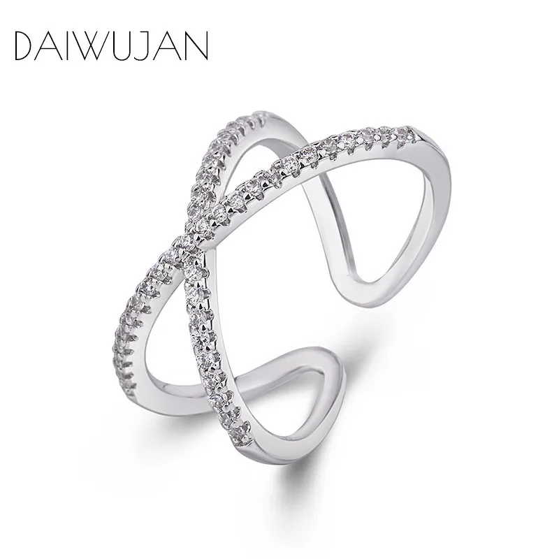 DAIWUJAN новое серебряное кольцо с кристаллами цирконием крестом Открытое для
