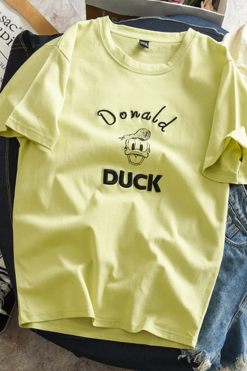 

Disney Donald Duck Women's Printed T-shirt O-Neck Loose Casual Korean Clothes Kawaii Womens Long Sleeve Tops Harajuku Clothing