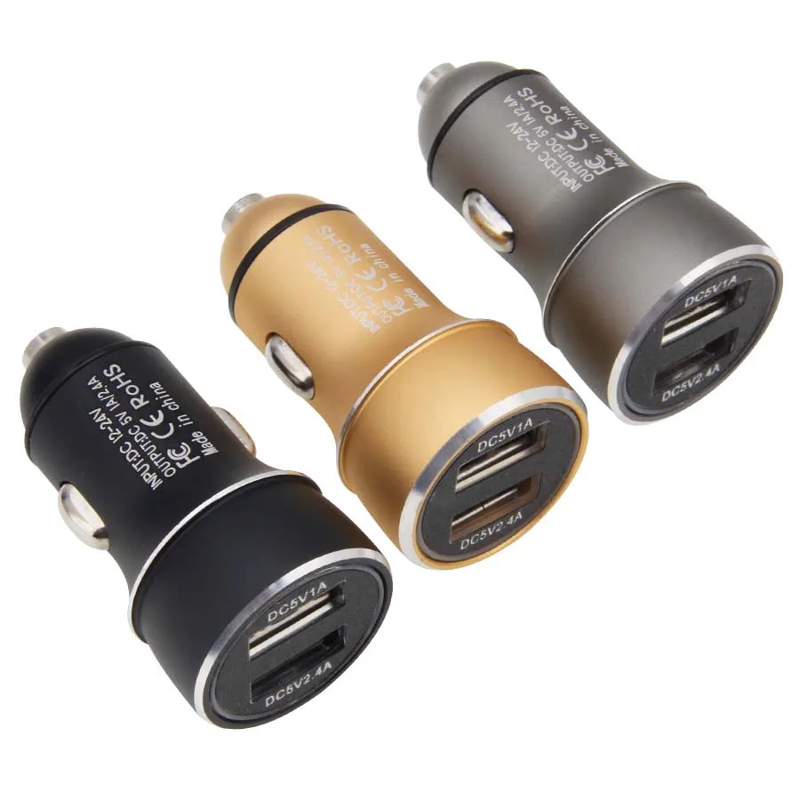 

50pcs 12V Dual USB Car Charger 2.4A Fast Charging Charge For iPhone Samsung Mini USB Auto Charging Car-Charger Accessories
