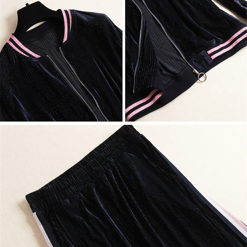 

Female Casual Outfits 2019 New Fashion Women Pants 2Piece Set Long Sleeve Velvet Jacket and Pants Suit Clothing Set Twinset
