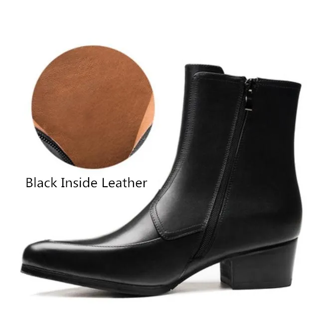 Inside Leather Новые осенние белые ботинки «Челси» из натуральной кожи мужские черные свадебные ботинки на высоком каблуке мужские теплые плюшевые зимние ботинки размеры 36-44 - Цвет: Inside Leather