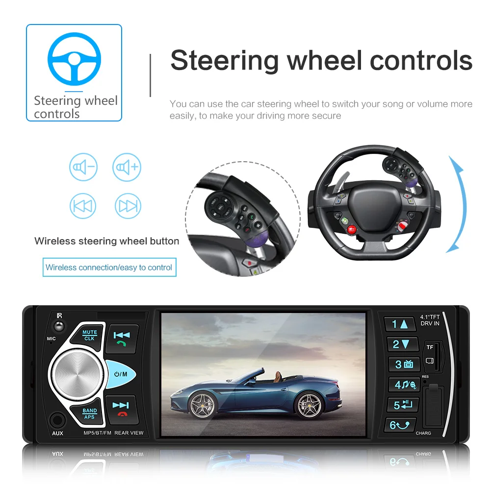 Автомобильный mp3 плеер FM радио Bluetooth свободные руки Авторадио заднего вида 1din