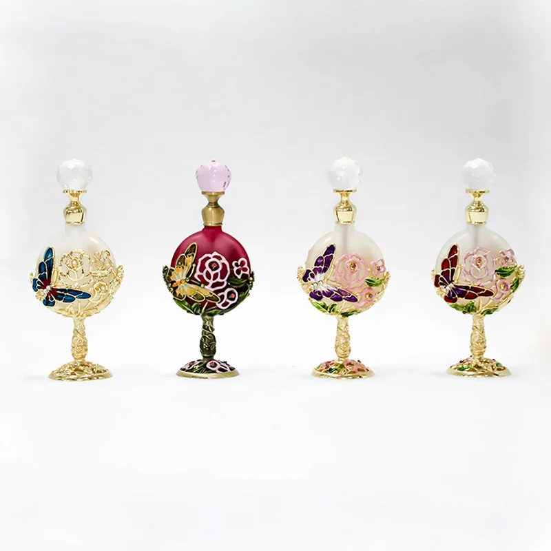 

8ml Perfume Essential Oil Vintage Empty Refillable Bottle Graven Metal Flower Glass Container Gift Home Decoration#70261