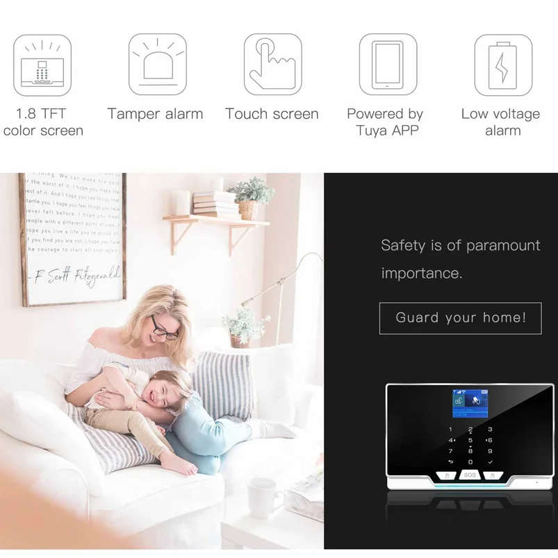 Беспроводная домашняя безопасность Tuya WIFI GSM SMS SIM-карта EN RU ES PL DE переключаемая