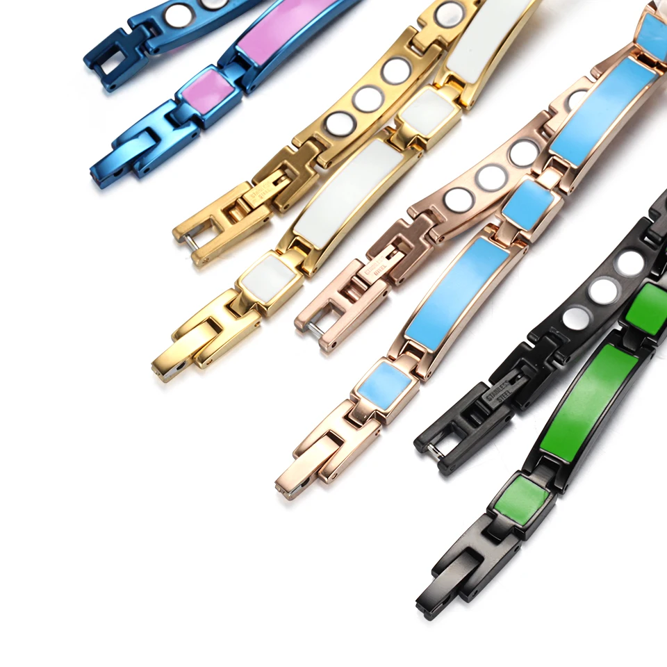 

Rainso New Fashion Stainless Steel Bracelets For Women Magnetic Fir Hologram Bracelet Bangle 2 Clasps Female Dropship 2020