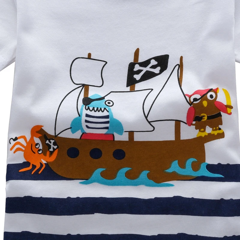 Детская футболка с принтом пиратского корабля полосатая Повседневная коротким