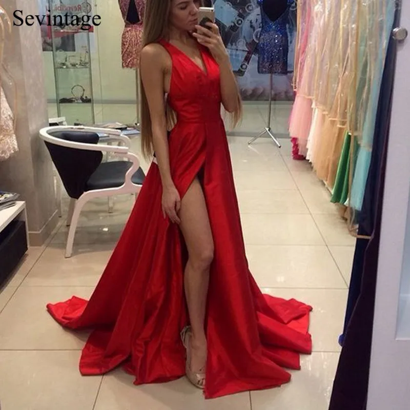 Женское атласное вечернее платье Sevintage простое длинное с V образным вырезом
