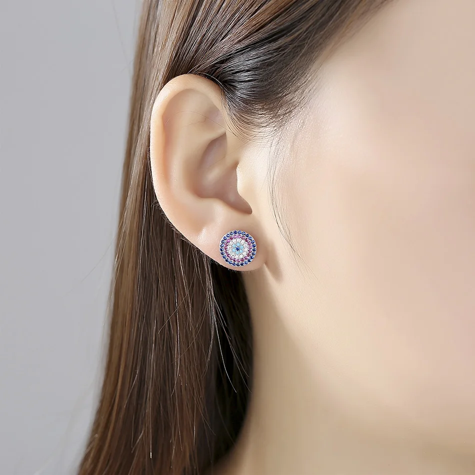 Роскошные 925 Стерлинговое Серебро круглой формы с голубыми глазами циркониевые CZ