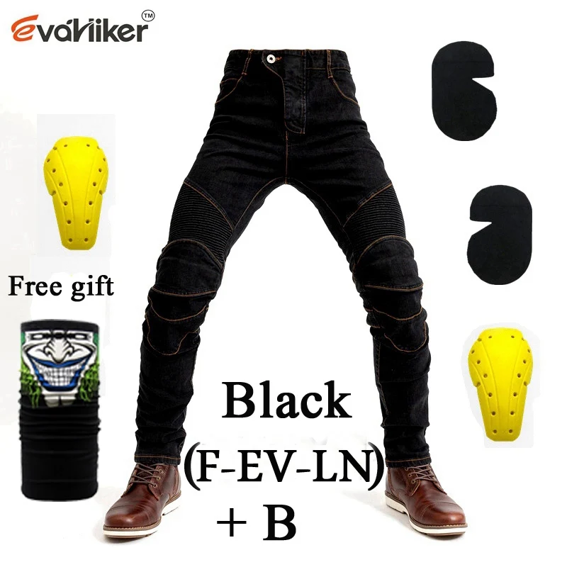 F-EV-LN Black B PK718 PK719 джинсы для активного отдыха; ботинки в байкерском Для Мужчин's внедорожные джинсы для улицы/Велосипеды брюки с защитное оборудование - Цвет: F-EV-LN Black B