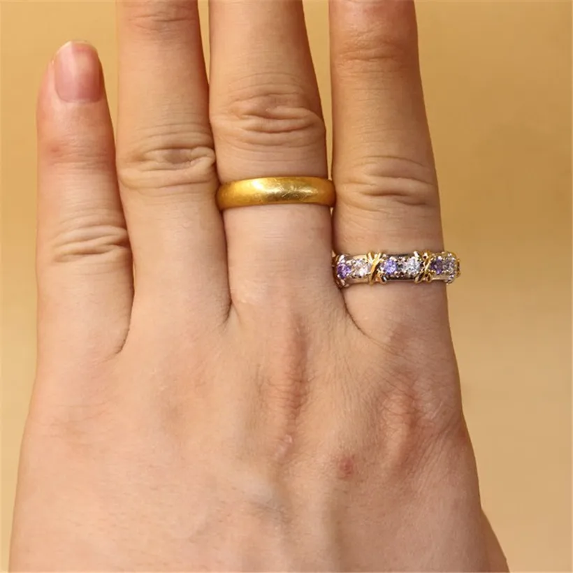 Парные кольца из стерлингового серебра 925 пробы с фиолетовым танзанитом женское