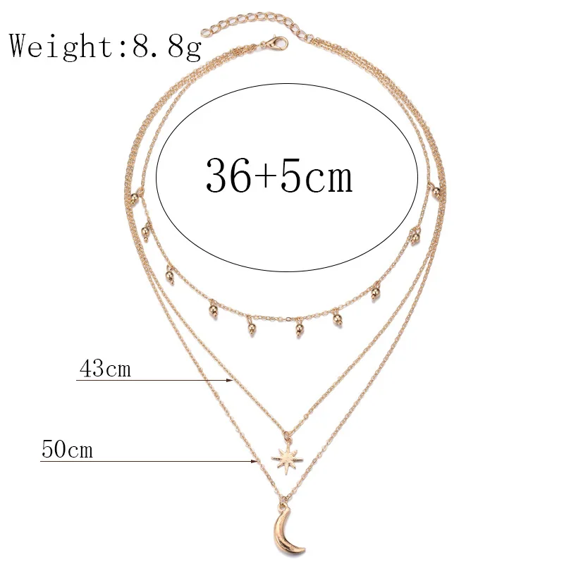 

MIREINA Women's Neck Chain Star Moon Tiny Ball Pendant Necklace Multi Water-Wave Chain Necklaces For Woman