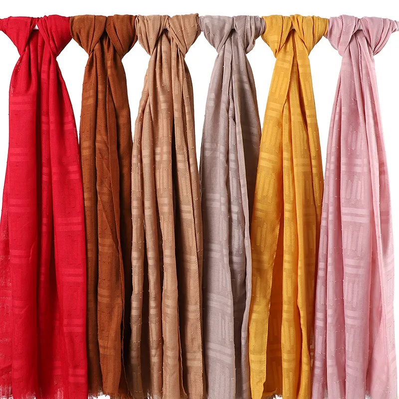 Осенний хлопковый льняной шарф хиджаб женская зимняя мода однотонные шали с