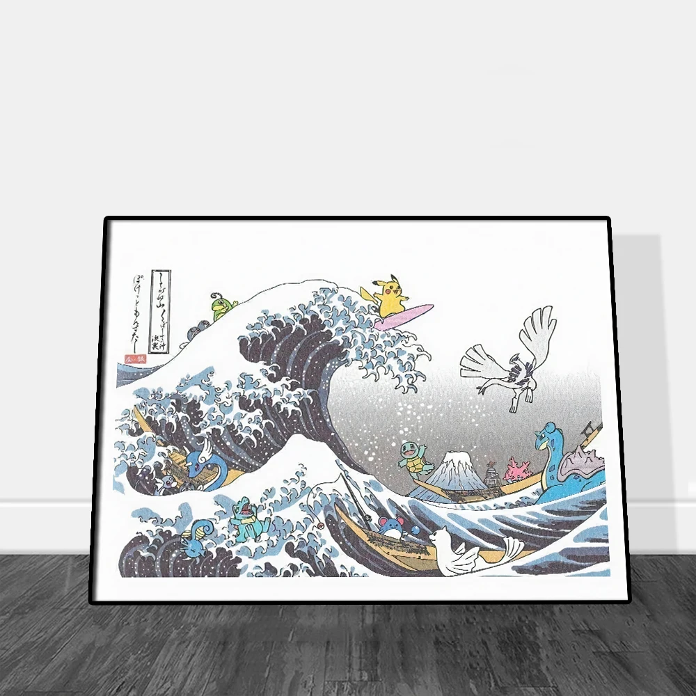 

Pokemon Hokusai Kanagawa waves Pikachu Jenny Turtle Pokémon poster Cartoon Kids Room Bedroom Gift Wall Art Picture Decor Cudros