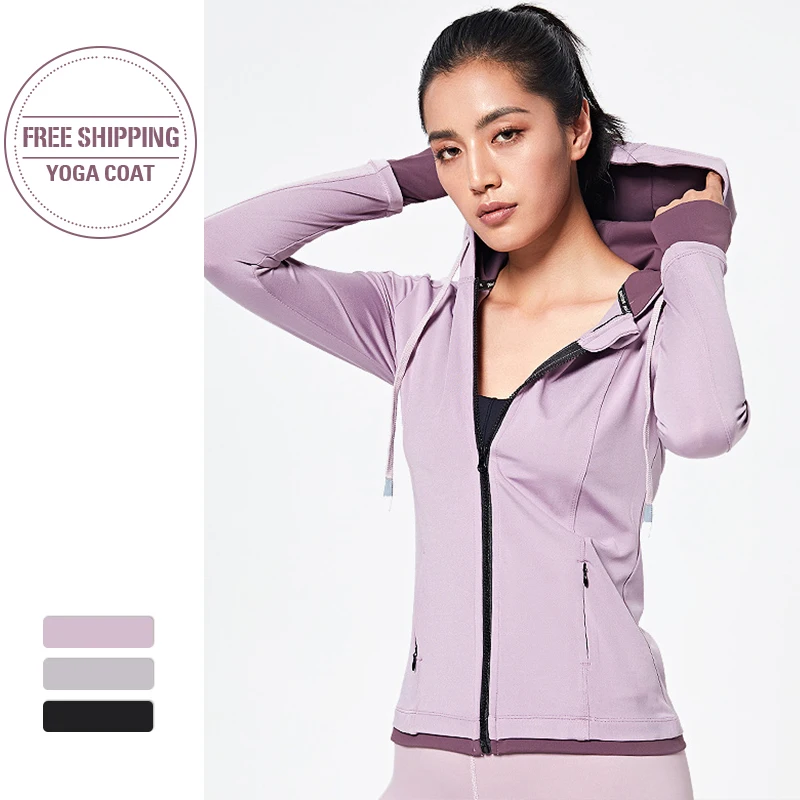 Women Hooded running jacket Long Sleeve Sweatshirt Ladies Yoga Sports Zipper Jacket Fitness Gym Shirts Women's New Arrival 2020 | Спорт и