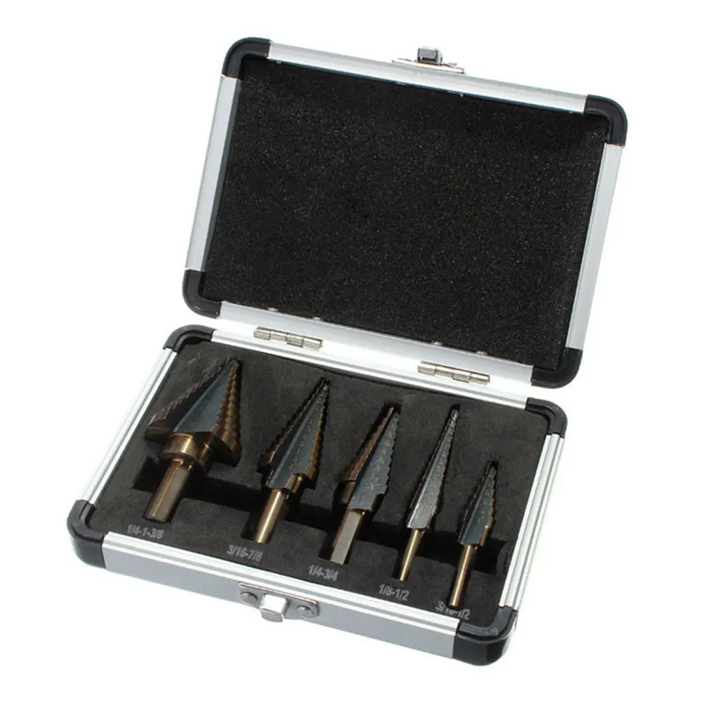 

5pcs/Set Step Drill Bit Titanium Coated Drilling Power Tools Aluminum Case Metal High Speed Steel Wood Hole Cutter Cone Drill