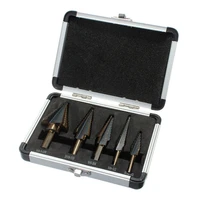 5pcsset step drill bit titanium coated drilling power tools aluminum case metal high speed steel wood hole cutter cone drill