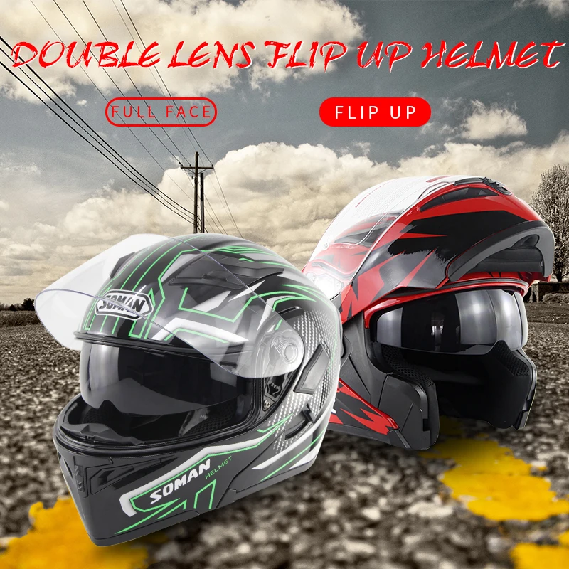 SOMAN Bluetooth шлем откидной козырек с двумя линзами Casco Moto крутой мотоциклетный полным